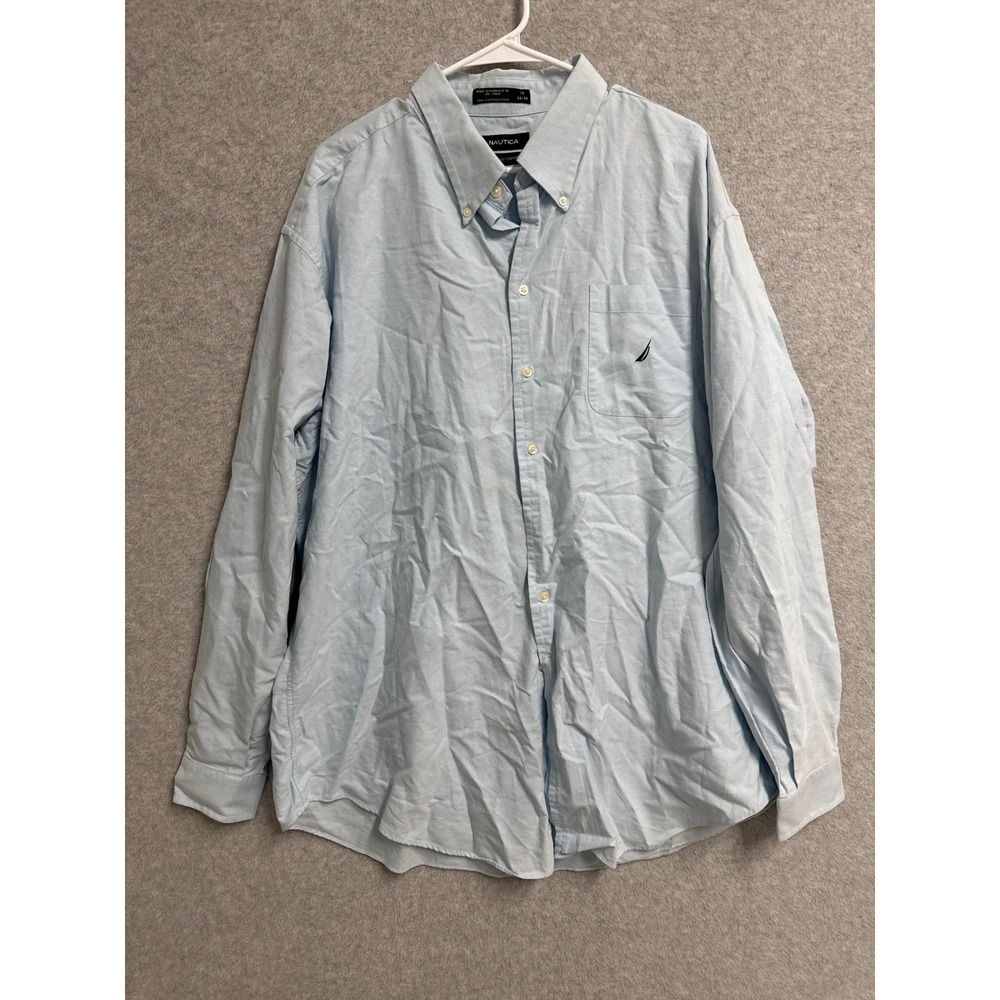 Nautica Vintage Oxford Dress Shirt Mens 19 38/39 Light Blue Cotton Button Down